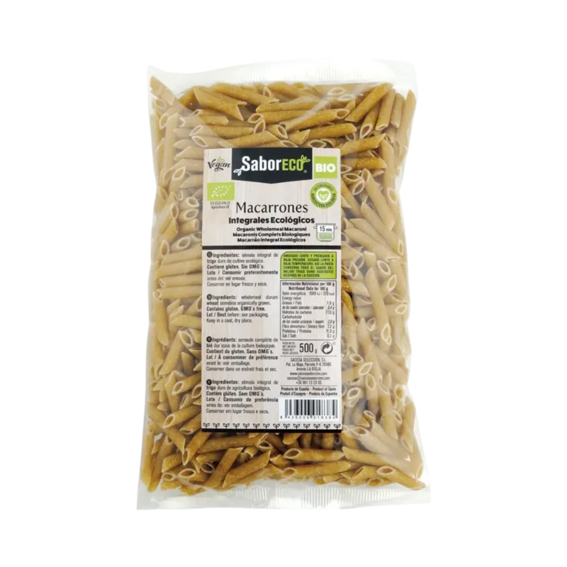 Macarrones Integrales BIO Bolsa 500 g · 12 unidades · La Fragua