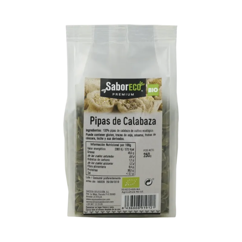 Pipas de Calabaza BIO Bolsa 250 g · 8 unidades · La Fragua