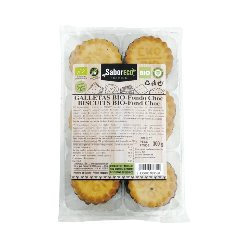 Galletas Fondo Chocolate BIO Bandeja 300 g · 12 unidades · La Fragua