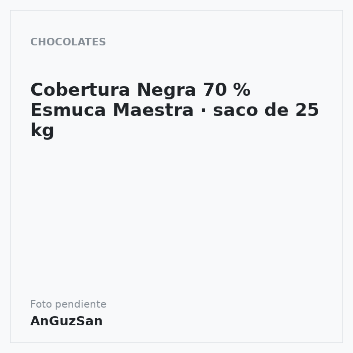 Cobertura Negra 70 % Esmuca Maestra · saco de 25 kg · 25 unidades