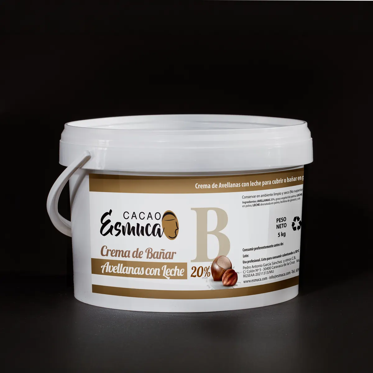 Crema de Avellanas para Bañar 20 % Esmuca Cubre · cubo de 5 kg · 5 unidades